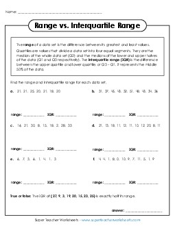 New Range vs. Interquartile Range Worksheet