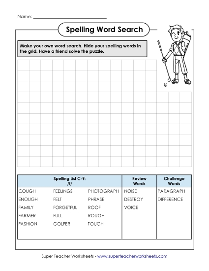 Make-a-Search (C-9) Spelling C Worksheet