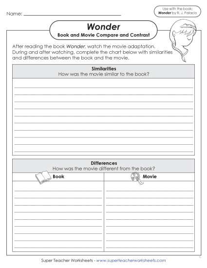 New Book & Movie Compare & Contrast (Wonder) Worksheet