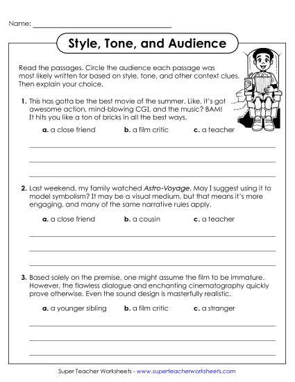 New Identify & Explain Audience with Style and Tone Worksheet