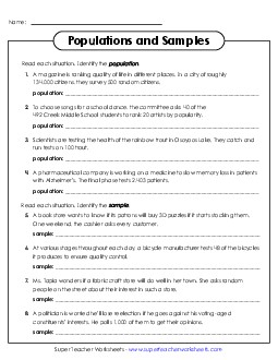Identifying Population Statistics Worksheet