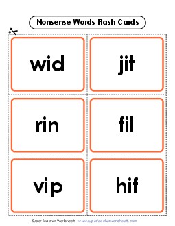 Nonsense Words Flash Cards Worksheet