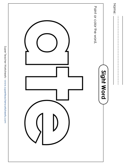 Paint or Color: Ate Sight Words Individual Worksheet