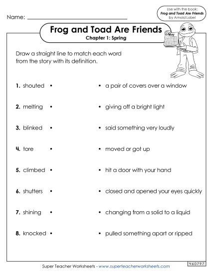 Vocabulary for Chapter 1 Book Frog And Toad Worksheet