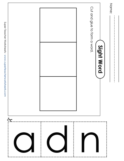 Large Cut-and-Glue: And Sight Words Individual Worksheet