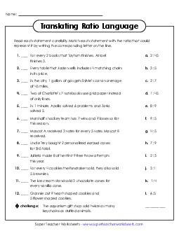 New Translating Ratio Language (Matching) Worksheet