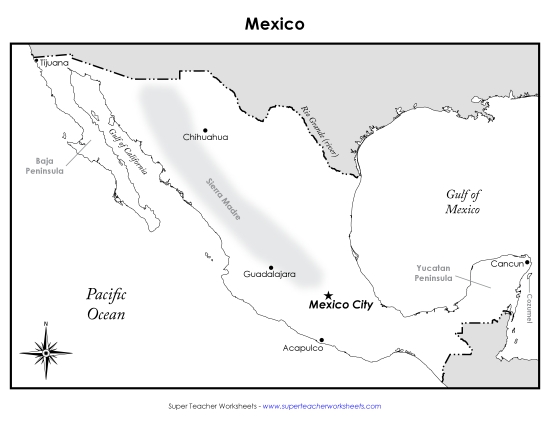 Map of Mexico (Labeled; English)