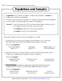 Populations and Samples (Multiple Choice) Statistics Worksheet