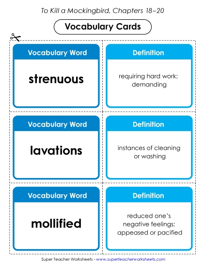 New Vocabulary Cards for Chapters 18–20 Worksheet