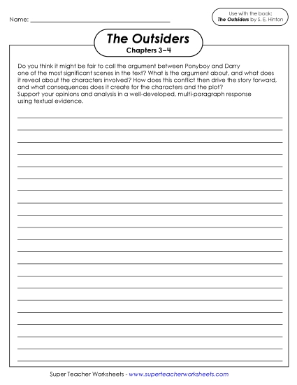 New Chapters 3–4 Writing Prompt: <br>Ponyboy & Darry's Argument Worksheet New Chapters 3–4 Writing Prompt: <br>Ponyboy & Darry's Argument Worksheet