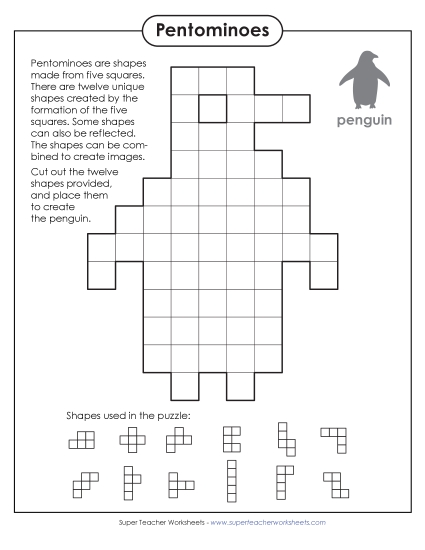 New Penguin Pentomino Puzzle Worksheet