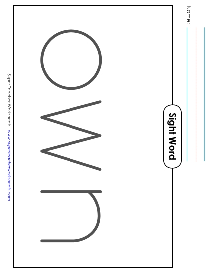 Big Trace: Own Sight Words Individual Worksheet