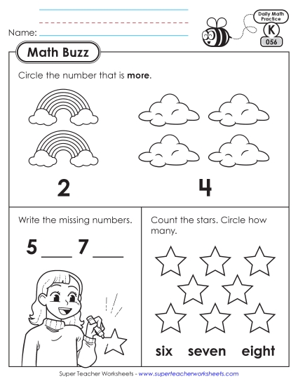 New Kindergarten Math Buzz: Week 12<br>Worksheets 56 through 60 Worksheet New Kindergarten Math Buzz: Week 12<br>Worksheets 56 through 60 Worksheet