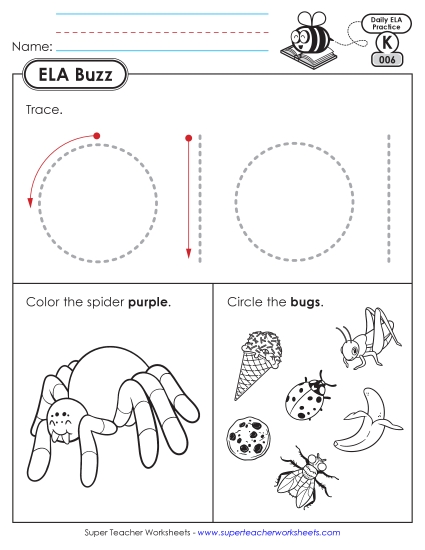 New Kindergarten ELA Buzz: Week 2<br>Worksheets 6 through 10 Worksheet