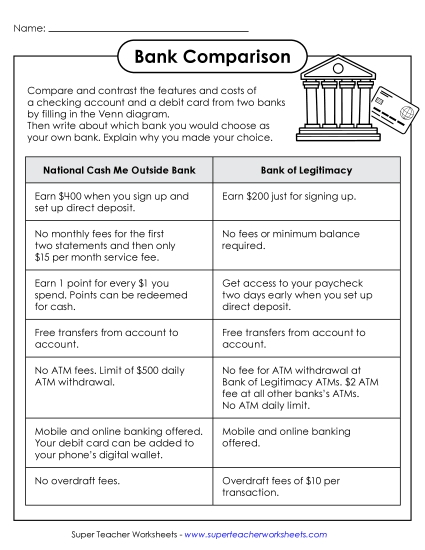 New Bank Comparison Worksheet New Bank Comparison Worksheet