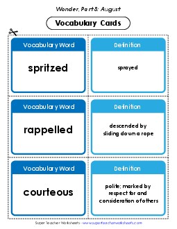 Vocabulary Cards for Part 8 Book Wonder Worksheet