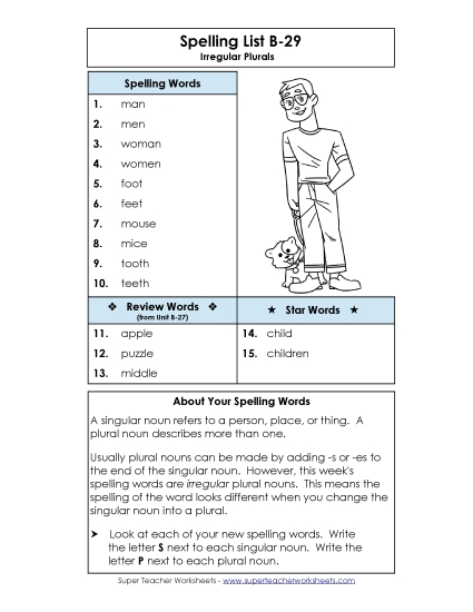 Spelling List B-29 Spelling B Worksheet
