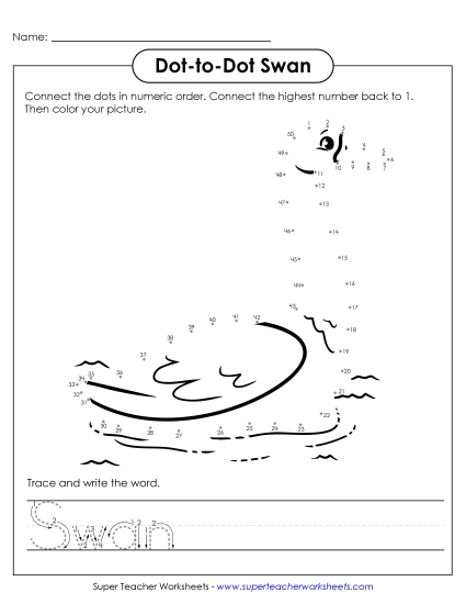 New Count to 50 & Write: Swan Worksheet New Count to 50 & Write: Swan Worksheet