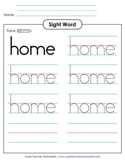 Trace the Word: Home Sight Words Individual Worksheet