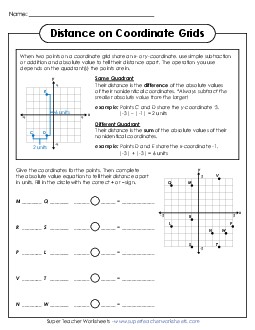 New Coordinate Grid: Distance Between Points Worksheet