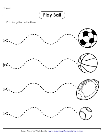New Play Ball: Cut Along the Lines Worksheet