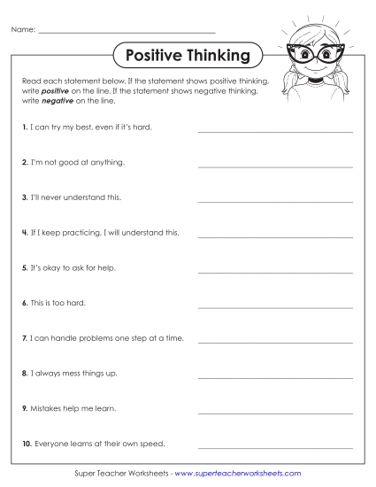 New Positive or Negative Thinking Worksheet