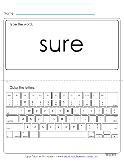 Type the Word: Sure Sight Words Individual Worksheet