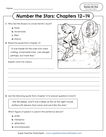 New Number the Stars: Questions for Chapters 12–14 Worksheet