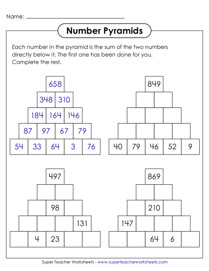 Preview image for Number Pyramids: 5 Rows, Top Number Given
