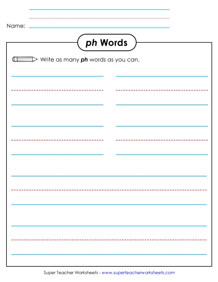 New <i>ph</i> Words Brainstorm Worksheet New <i>ph</i> Words Brainstorm Worksheet