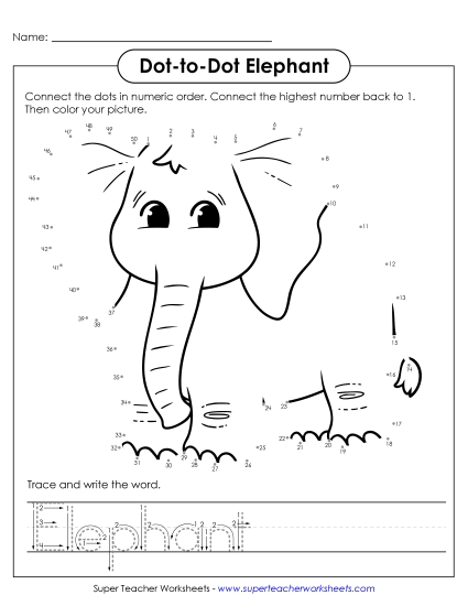 New Count to 50 & Write: Elephant Worksheet New Count to 50 & Write: Elephant Worksheet