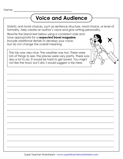 New Writing to an Audience: Travel Magazine Worksheet