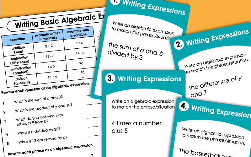 Writing Algebraic Expressions Worksheets