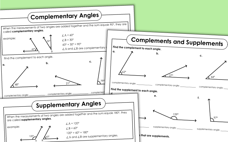 Complementary, Supplementary, and Vertical Angles Worksheets