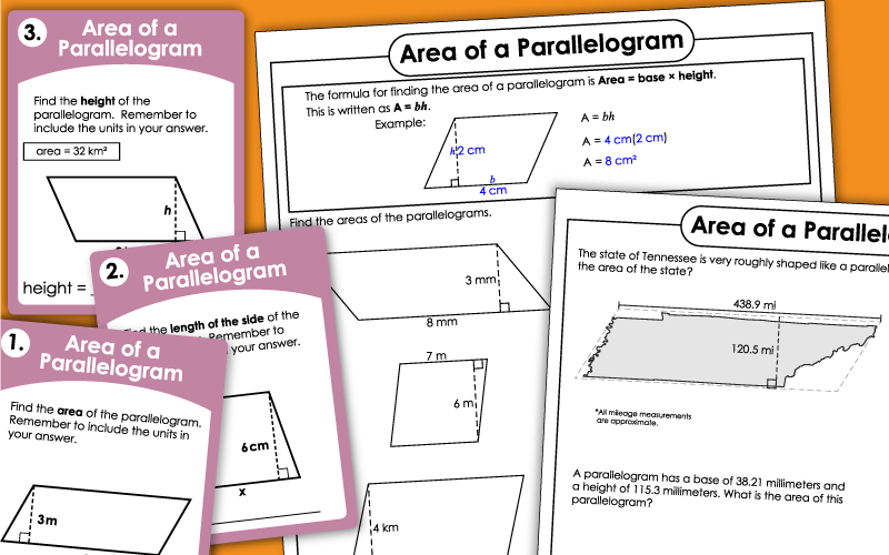 Areas of Parallelograms Worksheets