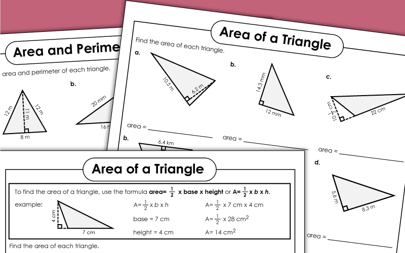Areas of Triangles Worksheets