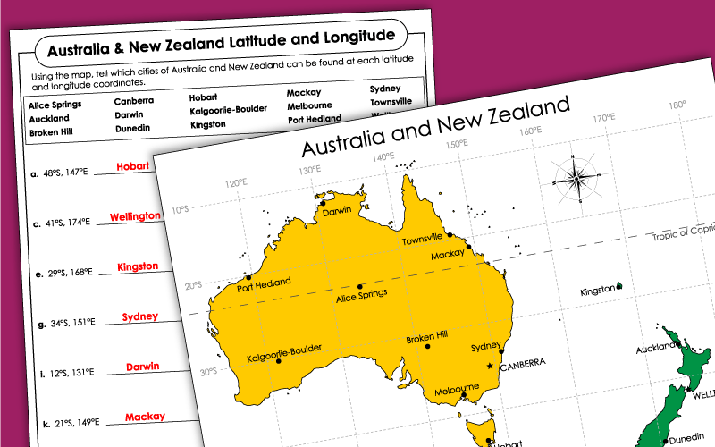 australia and new zealand maps worksheets