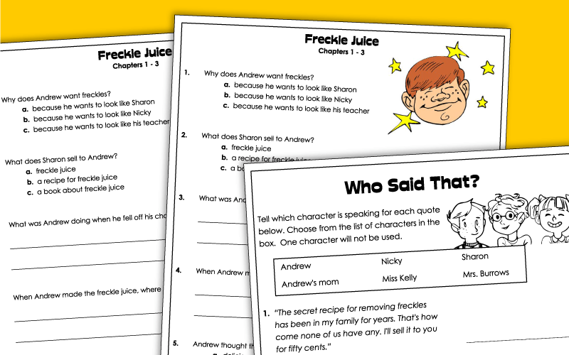 Freckle Juice Worksheets