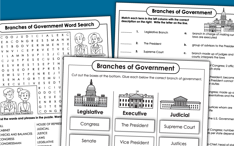 Branches of Government Worksheets