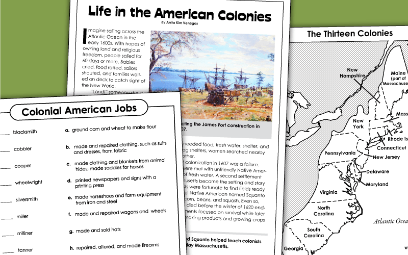 Colonial America Worksheets - 13 Colonies