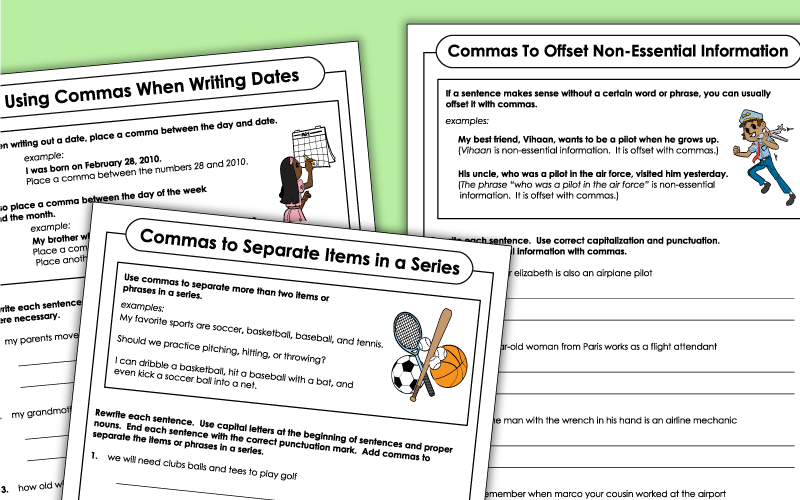 Comma Worksheets