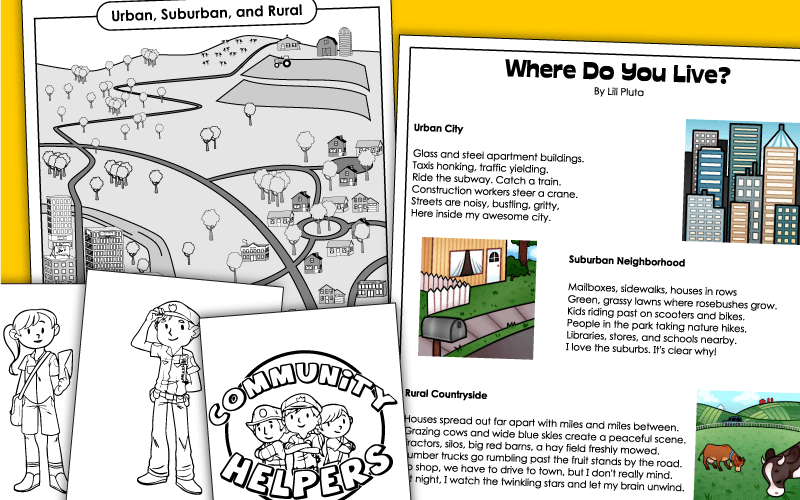 Communities Worksheets - Rural, Suburban, Urban