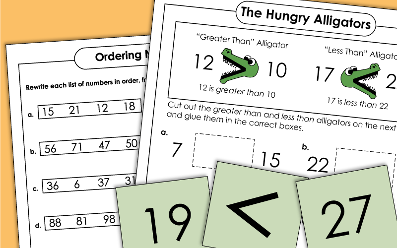 Comparing 2-Digit Numbers Worksheets