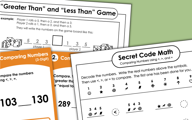 Comparing 3-Digit Numbers Worksheets