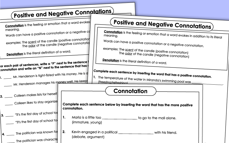 Positive and Negative Connotation Worksheets