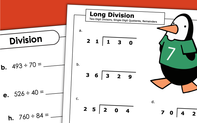 Long Division with 2 Digit Divisors Worksheets