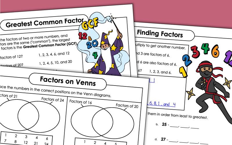 Factors and Greatest Common Factors Worksheets