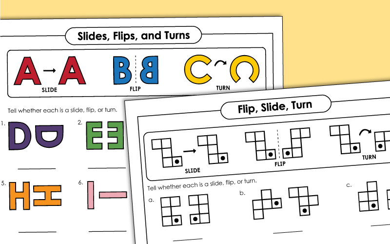 Flip Slide and Turn Worksheets