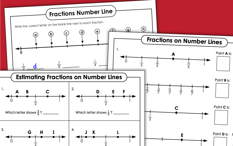 Fractions on Number Lines Worksheets