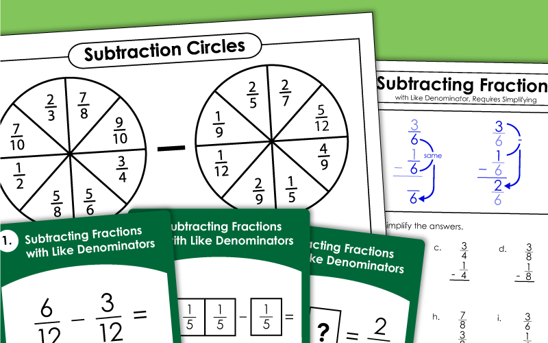 Subtracting Fractions and Mixed Numbers Worksheets